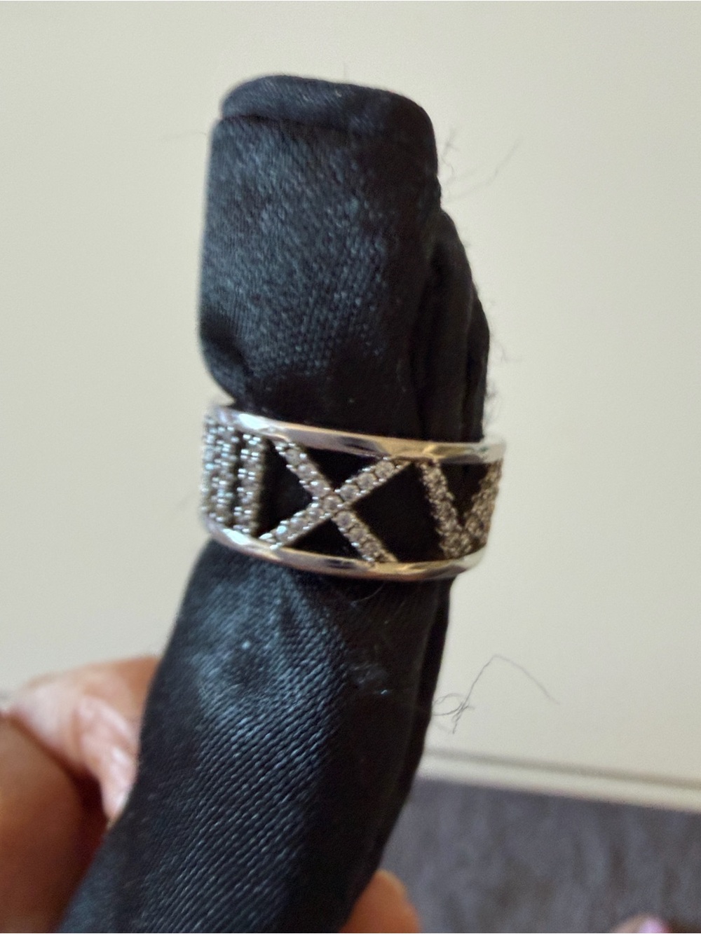 Silver Tone Cutout Roman Numeral Rhinestone Openwork
